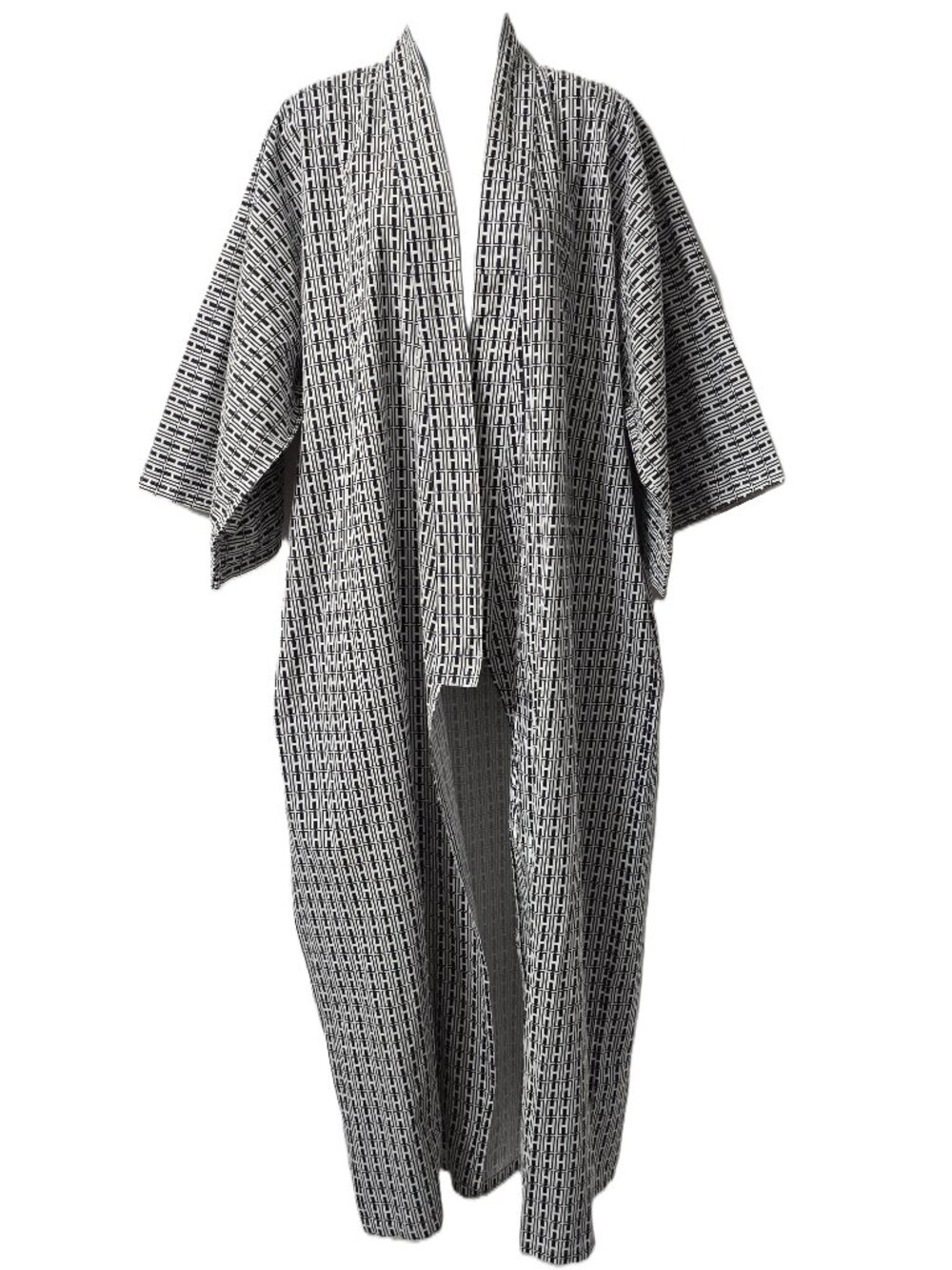 Wex Hotel Linen Bathrobe Kimono ONE SIZE Geometric Bath Robe Cotton Black White